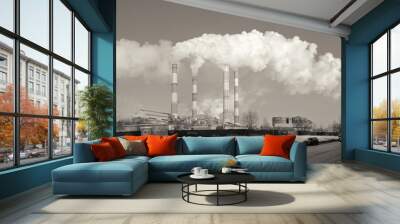 Power plant, smoke from the chimney. Toned image Wall mural