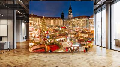 Christmas Market in Dresden, famous traditional European Winter holidays festive activity. Germany, Europe. Christmas vacations background, natural processing photo. Wall mural