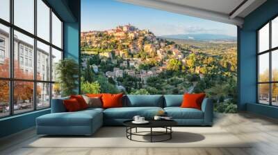 French medieval town in Provence - Gordes. Beautiful panoramic view on medieval town Gordes in sunset light. Wall mural