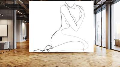 line Art Naked woman or one line drawing on white isolated background. fashion concept, woman beauty minimalist, illustration of a beautiful nude figure. Wall mural