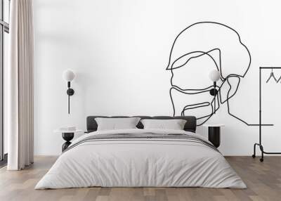 One continuous line drawing  medical face mask. Concept of coronavirus. Wall mural