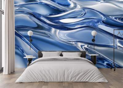 A stunning close-up of smooth blue water waves, showcasing the beauty of nature with its dynamic reflections and soothing texture. Wall mural