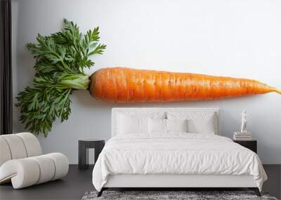 Fresh, vibrant carrot with leafy greens, perfect for healthy eating and culinary use. Ideal for cooking or garnishing dishes. Wall mural