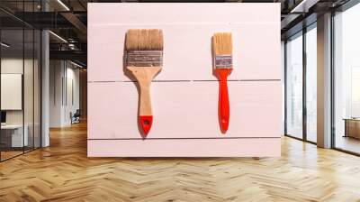 two brushes on white wooden background Wall mural