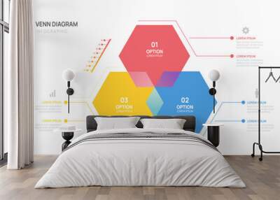 Infographic Hexagon geometric Venn diagram chart template for business presentation with venn diagram elements vector illustration. Wall mural