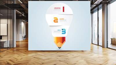 Infographic pencil with light bulb paper shape idea. Vector illu Wall mural