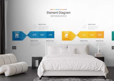 Infographic template for business. 12 Months modern Timeline element diagram calendar, 4 quarter steps milestone presentation vector infographic. Wall mural