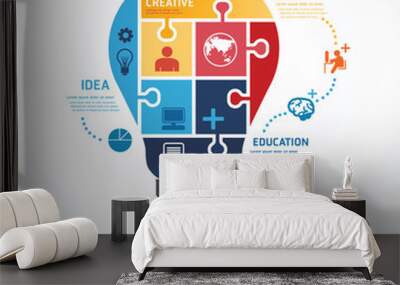 infographic Template with Light bulbs jigsaw banner . concept ve Wall mural