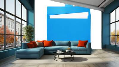 Open blue file folder with white paper inside. Wall mural