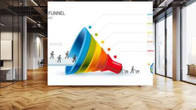 Sales funnel Infographic diagram template for business.6 step arrows, marketing and startup business, vector infographics. Wall mural