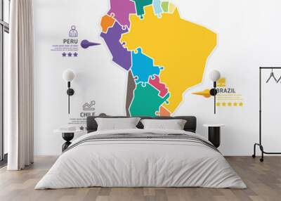 south america map infographic template jigsaw concept banner. ve Wall mural