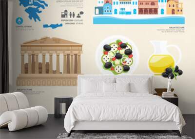 Travel Concept Greece Landmark Flat Icons Design .Vector Illustr Wall mural