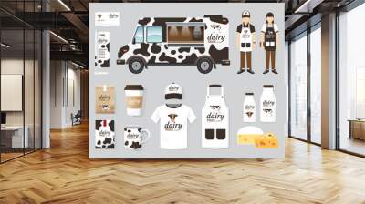 Vector restaurant cafe design set street dairy food truck shop, Wall mural