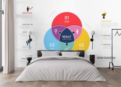 Venn diagram Infographic chart template for business start up presentation 3 step with venn elements vector illustration. Wall mural