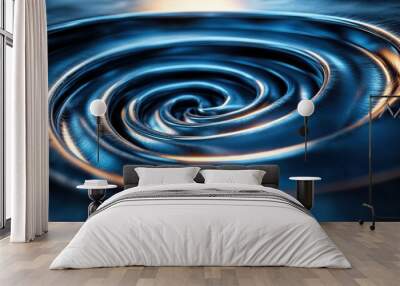 3d render abstract geometrical shape shiny metallic spiral inside dark room with white light glossy blue chrome object futuristic background Wall mural