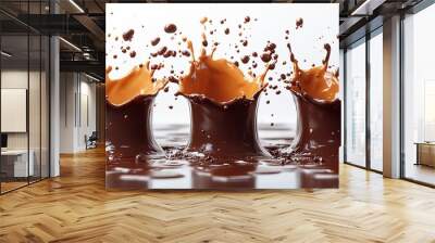 3d render chocolate splash assorte3d shape collection cacao drink or coffee splashing cooking ingredient abstract brown liqui3d wave clip art set isolate3d on white background Wall mural