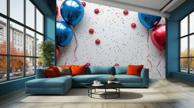 4th of july independence day of the usa concept top view foil balloons,decor on white background american flag colors. Wall mural