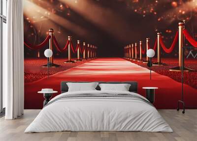 Red carpet on the stairs on dark background, the way to glory, victory and success Wall mural