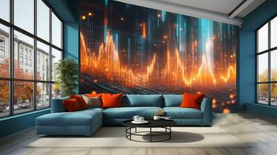 Stock trend chart, technology trend line chart Wall mural