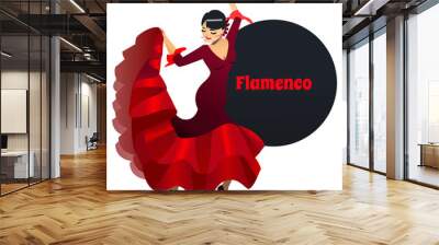 Flamenco Dancer. Dancing Girl in Cartoon Style for Fliers Posters Banners Prints of Dance School and Studio. Vector Illustration Wall mural