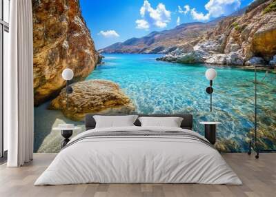 Crystal Clear Water and Rocky Coastline in Greece Wall mural