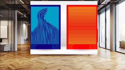 Geometrical Poster Design with Optical Illusion Effect.  Modern Psychedelic Cover Page Collection. Colourful Wave Lines Background. Fluid Stripes Art. Swiss Design. Vector Illustration for Brochure. Wall mural