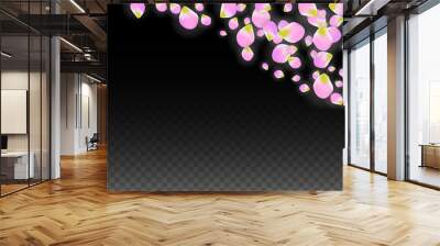 Vector Realistic Pink Petals Falling on Transparent Background.  Spring Romantic Flowers Illustration. Flying Petals. Sakura Spa Design. Blossom Confetti. Wall mural