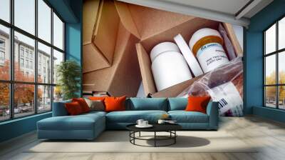 Several boxes of medicines inside prescription medicine, concept image Wall mural