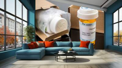 Several boxes with medicines in interior under prescipcion medica, conceptual image Wall mural