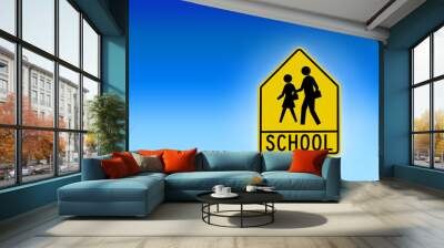 School Street Sign with Blue Background Wall mural