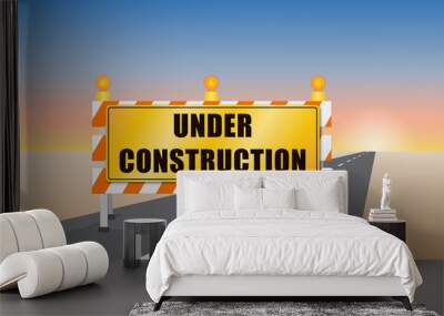 Under Construction road sign and barrier - Vector Illustration Wall mural