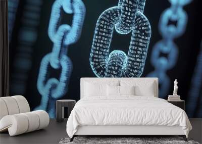 A digital chain made of glowing binary code.  Wall mural