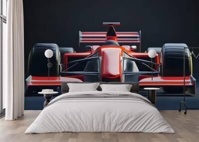 A red race car sits on a black track ready for a race. Wall mural