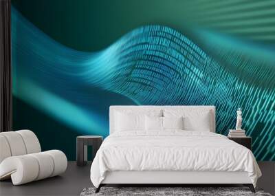 Abstract blue and green digital code waves. Wall mural