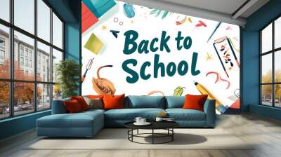 Back to school with colorful supplies. Wall mural