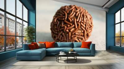 Close-up of a delicious chocolate brigadeiro, a popular Brazilian treat. Wall mural