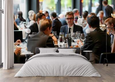 Colleagues networking at a formal business dinner Wall mural