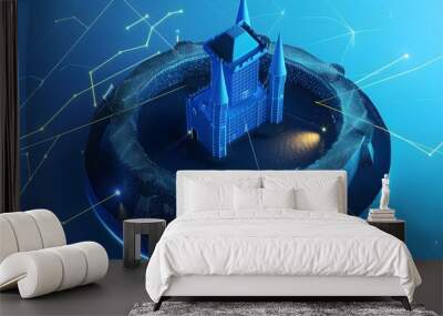 digital moat surrounding a castle symbolizing secure connection Wall mural