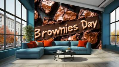 Happy Brownies Day! A close-up of delicious, fudgy brownies. Wall mural