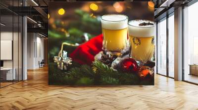 Two glasses of eggnog with a festive background. Wall mural