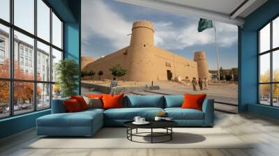 Al Masmak Fortress in Riyadh with Saudi flag, Saudi Arabia Wall mural