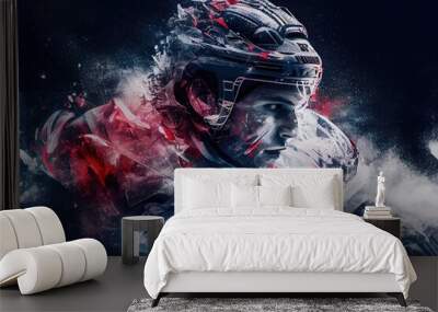 multi exposure illustration of ice hockey player in motion, generative ai Wall mural