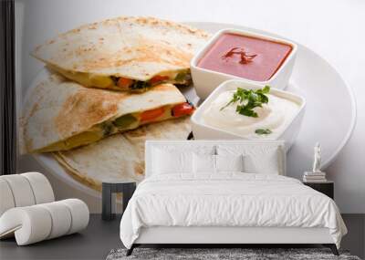 quesadilla slices on white plate Wall mural