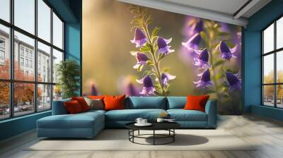 Lilac bellflowers on a blurred nature background  - generative ai Wall mural