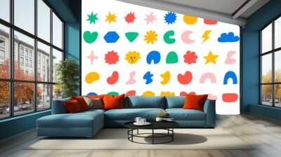 Set of cute abstract elements in kidcore style. 00s, 90s concept. Funny hippie and childish abstract shapes and objects. Naive art. Flat vector illustration on isolated background Wall mural