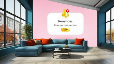 3D reminder notifications page with floating elements. Alert for business planning ,events, reminder and timetable in background. 3d vector bell render on calendar. Wall mural