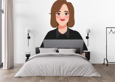 Business woman using a laptop computer to communication character. Isolated vector illustration. Wall mural