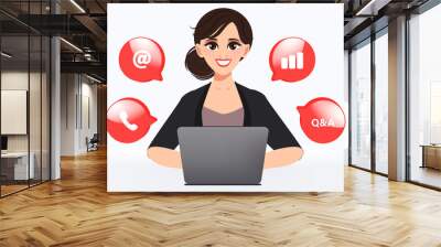 businesswoman content creator working with laptop character pose set. flat cartoon vector design. Wall mural