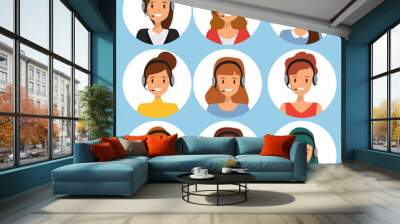 call center people team work. customer service character. illustration vector of avatar woman. Wall mural