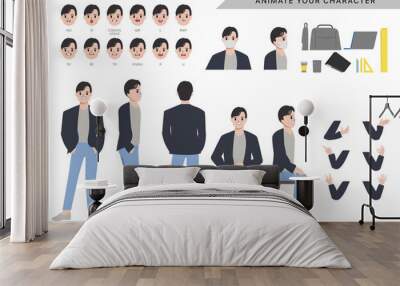 Character for man character animated with emotions face and animation mouths. Wall mural